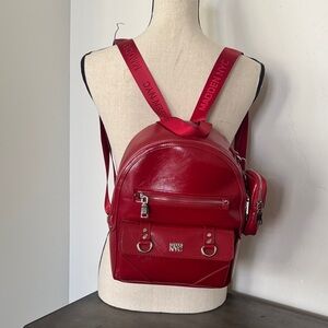 Madden NYC Red Patent Faux Leather Backpack Travel Everyday Wear Bag Casual EUC